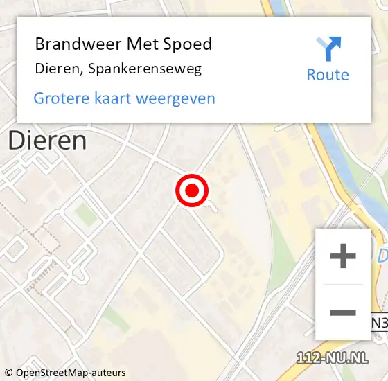 Locatie op kaart van de 112 melding: Brandweer Met Spoed Naar Dieren, Spankerenseweg op 21 maart 2022 10:21