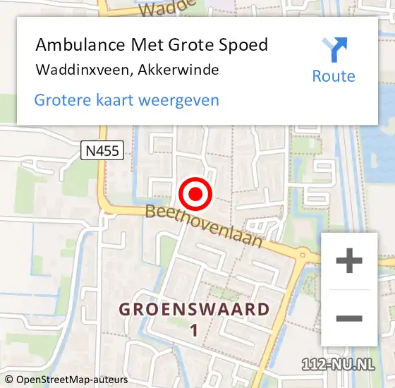 Locatie op kaart van de 112 melding: Ambulance Met Grote Spoed Naar Waddinxveen, Akkerwinde op 21 maart 2022 10:23