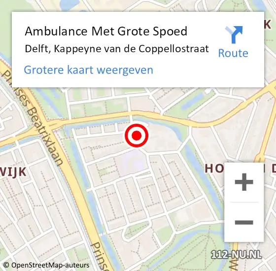Locatie op kaart van de 112 melding: Ambulance Met Grote Spoed Naar Delft, Kappeyne van de Coppellostraat op 21 maart 2022 10:23