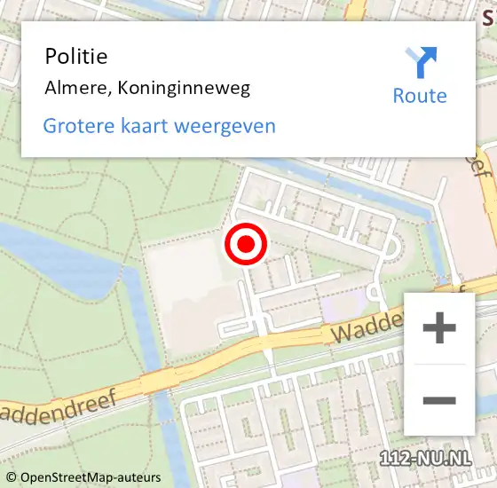 Locatie op kaart van de 112 melding: Politie Almere, Koninginneweg op 21 maart 2022 10:24