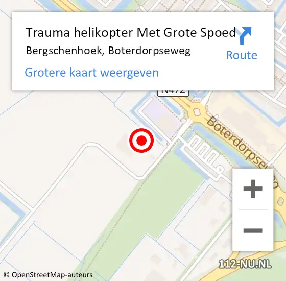 Locatie op kaart van de 112 melding: Trauma helikopter Met Grote Spoed Naar Bergschenhoek, Boterdorpseweg op 21 maart 2022 10:32