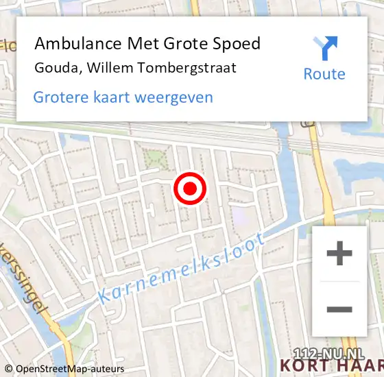 Locatie op kaart van de 112 melding: Ambulance Met Grote Spoed Naar Gouda, Willem Tombergstraat op 21 maart 2022 11:30