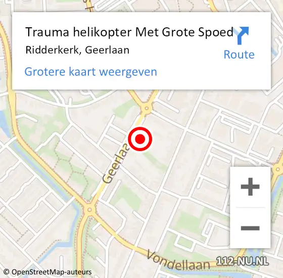 Locatie op kaart van de 112 melding: Trauma helikopter Met Grote Spoed Naar Ridderkerk, Geerlaan op 21 maart 2022 12:03