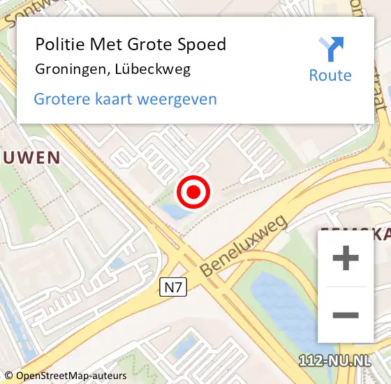 Locatie op kaart van de 112 melding: Politie Met Grote Spoed Naar Groningen, Lübeckweg op 21 maart 2022 12:04