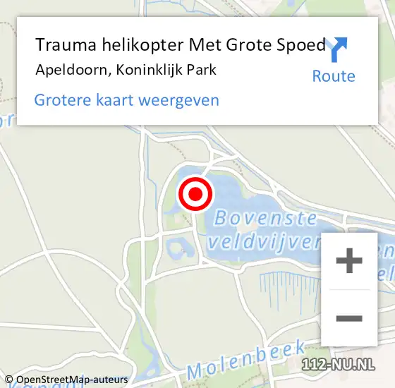 Locatie op kaart van de 112 melding: Trauma helikopter Met Grote Spoed Naar Apeldoorn, Koninklijk Park op 21 maart 2022 12:06