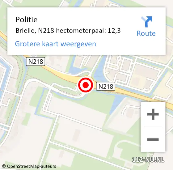 Locatie op kaart van de 112 melding: Politie Brielle, N218 hectometerpaal: 12,3 op 21 maart 2022 12:24