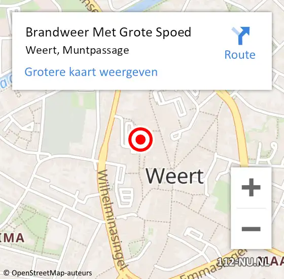 Locatie op kaart van de 112 melding: Brandweer Met Grote Spoed Naar Weert, Muntpassage op 21 maart 2022 12:59