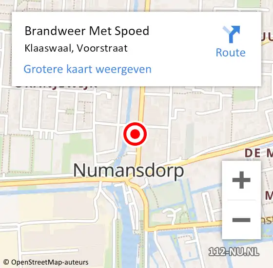 Locatie op kaart van de 112 melding: Brandweer Met Spoed Naar Klaaswaal, Voorstraat op 21 maart 2022 13:08