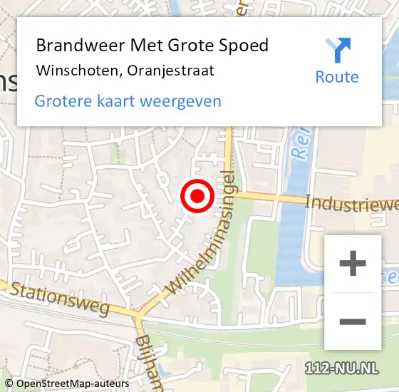 Locatie op kaart van de 112 melding: Brandweer Met Grote Spoed Naar Winschoten, Oranjestraat op 21 maart 2022 13:18