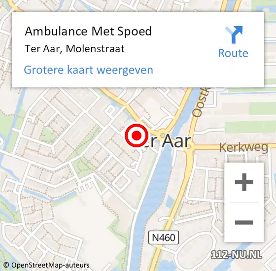 Locatie op kaart van de 112 melding: Ambulance Met Spoed Naar Ter Aar, Molenstraat op 21 maart 2022 13:24