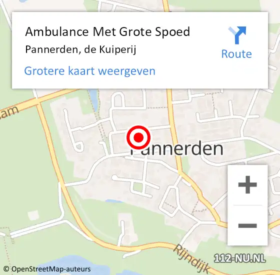 Locatie op kaart van de 112 melding: Ambulance Met Grote Spoed Naar Pannerden, de Kuiperij op 21 maart 2022 13:24