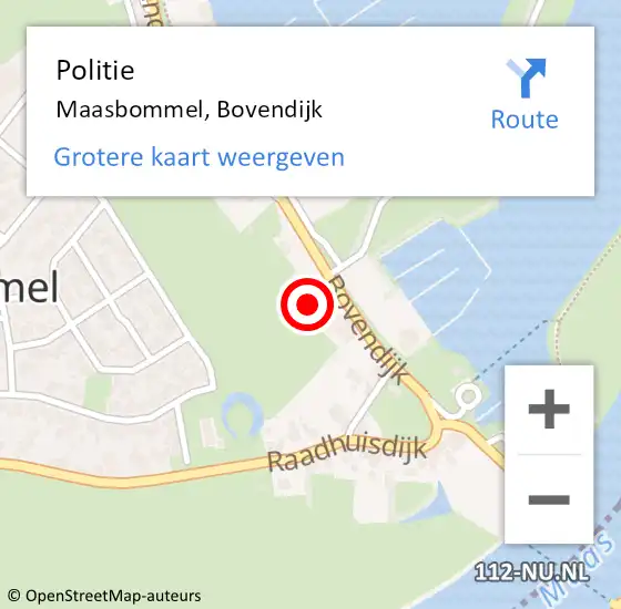 Locatie op kaart van de 112 melding: Politie Maasbommel, Bovendijk op 21 maart 2022 13:34