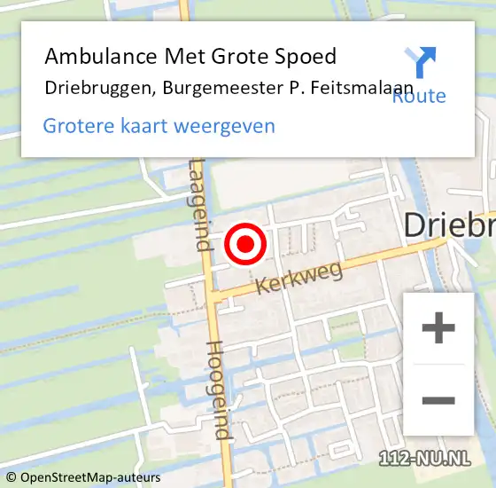 Locatie op kaart van de 112 melding: Ambulance Met Grote Spoed Naar Driebruggen, Burgemeester P. Feitsmalaan op 21 maart 2022 14:17