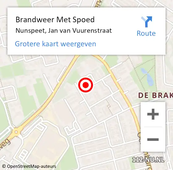Locatie op kaart van de 112 melding: Brandweer Met Spoed Naar Nunspeet, Jan van Vuurenstraat op 11 juli 2014 17:36