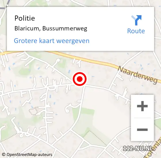 Locatie op kaart van de 112 melding: Politie Blaricum, Bussummerweg op 21 maart 2022 14:47
