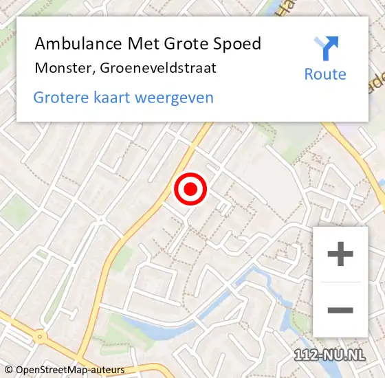 Locatie op kaart van de 112 melding: Ambulance Met Grote Spoed Naar Monster, Groeneveldstraat op 21 maart 2022 14:52