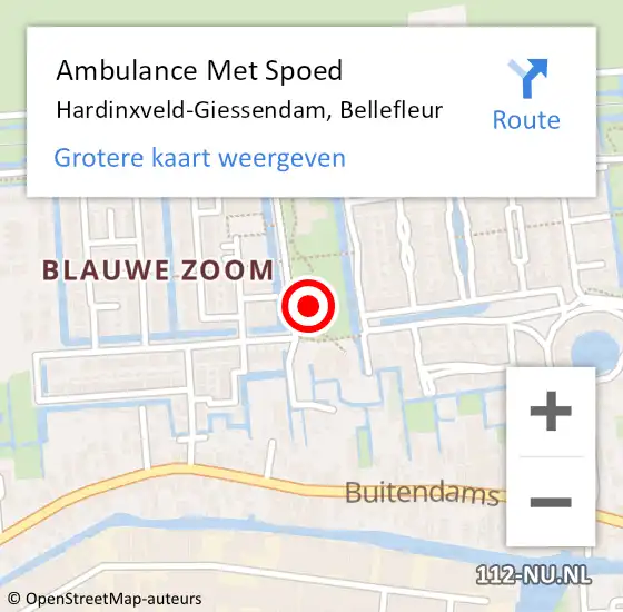 Locatie op kaart van de 112 melding: Ambulance Met Spoed Naar Hardinxveld-Giessendam, Bellefleur op 21 maart 2022 14:55