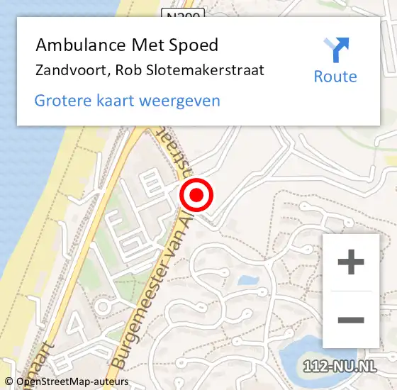 Locatie op kaart van de 112 melding: Ambulance Met Spoed Naar Zandvoort, Rob Slotemakerstraat op 21 maart 2022 15:07