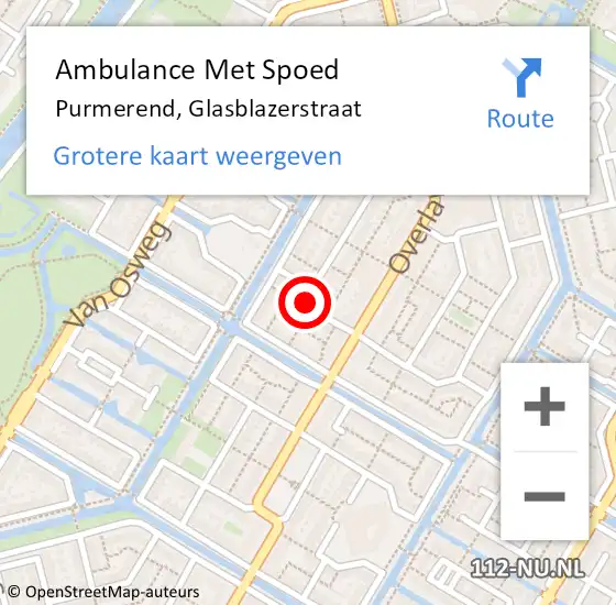 Locatie op kaart van de 112 melding: Ambulance Met Spoed Naar Purmerend, Glasblazerstraat op 21 maart 2022 15:09