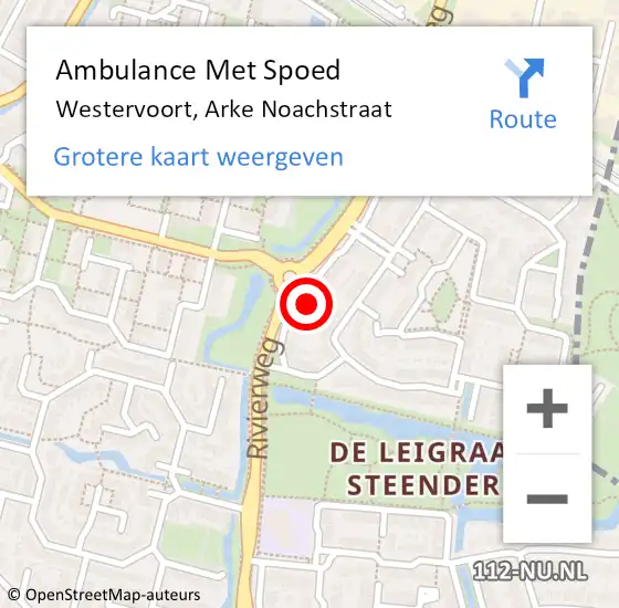 Locatie op kaart van de 112 melding: Ambulance Met Spoed Naar Westervoort, Arke Noachstraat op 21 maart 2022 15:09