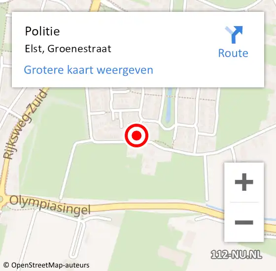 Locatie op kaart van de 112 melding: Politie Elst, Groenestraat op 21 maart 2022 15:24