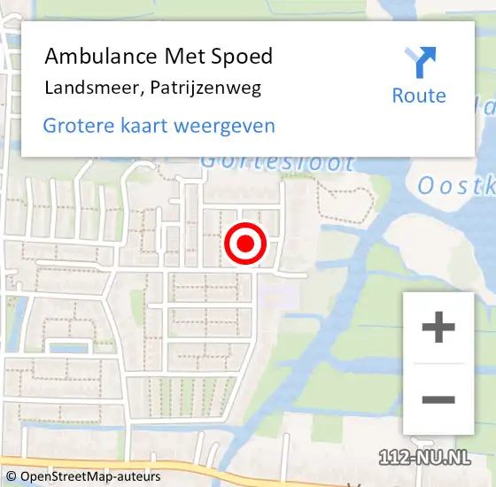 Locatie op kaart van de 112 melding: Ambulance Met Spoed Naar Landsmeer, Patrijzenweg op 21 maart 2022 15:37