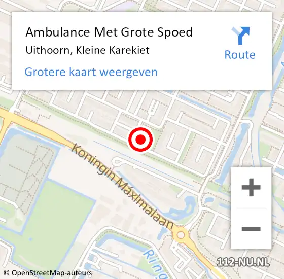 Locatie op kaart van de 112 melding: Ambulance Met Grote Spoed Naar Uithoorn, Kleine Karekiet op 21 maart 2022 15:39