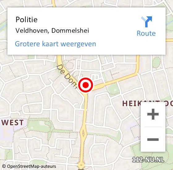 Locatie op kaart van de 112 melding: Politie Veldhoven, Dommelshei op 21 maart 2022 16:16