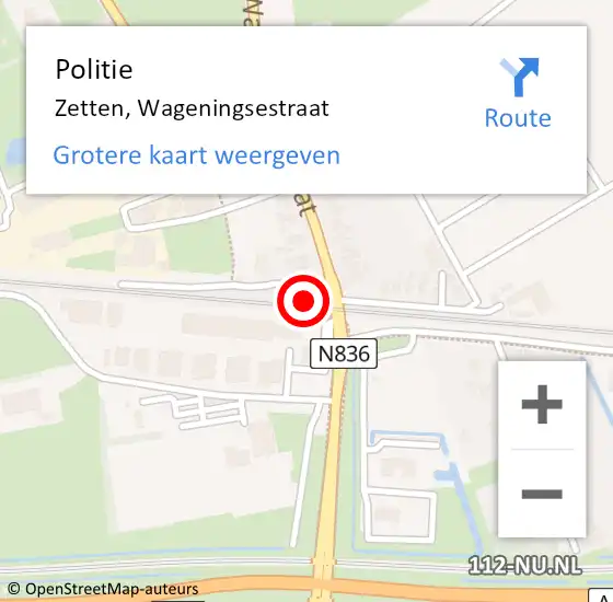 Locatie op kaart van de 112 melding: Politie Zetten, Wageningsestraat op 21 maart 2022 16:43