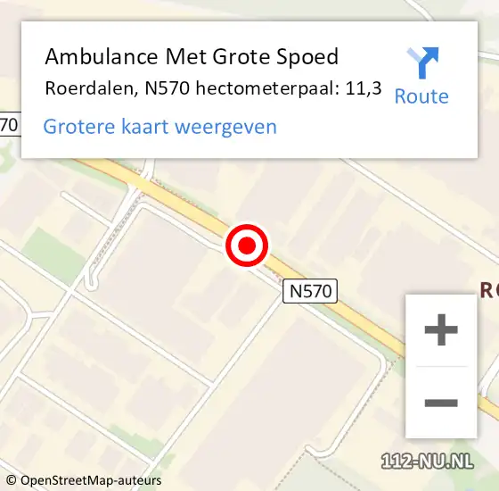 Locatie op kaart van de 112 melding: Ambulance Met Grote Spoed Naar Roerdalen, N570 hectometerpaal: 11,3 op 21 maart 2022 16:44
