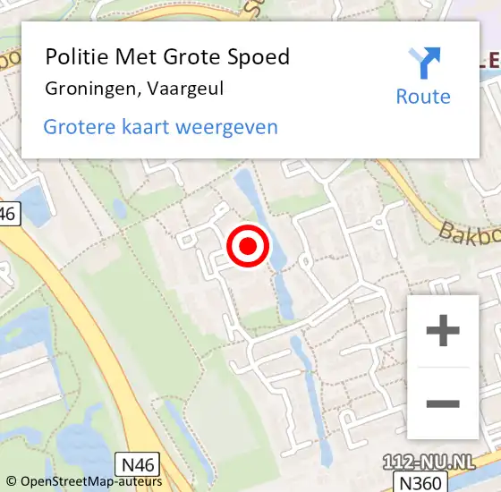 Locatie op kaart van de 112 melding: Politie Met Grote Spoed Naar Groningen, Vaargeul op 21 maart 2022 17:15