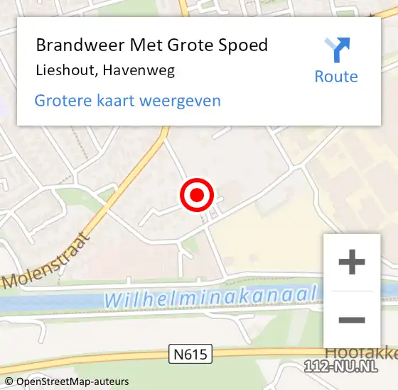 Locatie op kaart van de 112 melding: Brandweer Met Grote Spoed Naar Lieshout, Havenweg op 21 maart 2022 17:17