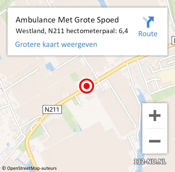 Locatie op kaart van de 112 melding: Ambulance Met Grote Spoed Naar Westland, N211 hectometerpaal: 6,4 op 21 maart 2022 17:24