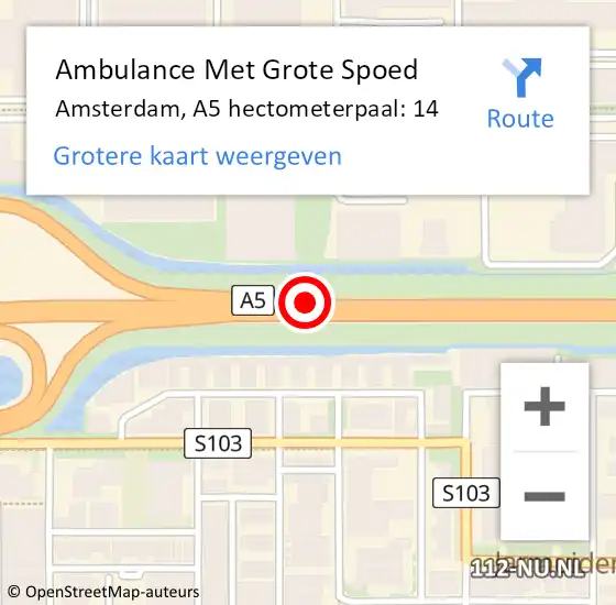 Locatie op kaart van de 112 melding: Ambulance Met Grote Spoed Naar Amsterdam, A5 hectometerpaal: 14 op 21 maart 2022 17:28