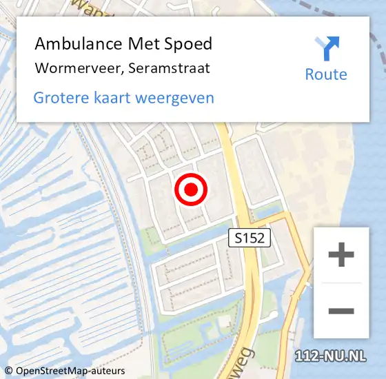 Locatie op kaart van de 112 melding: Ambulance Met Spoed Naar Wormerveer, Seramstraat op 21 maart 2022 17:34