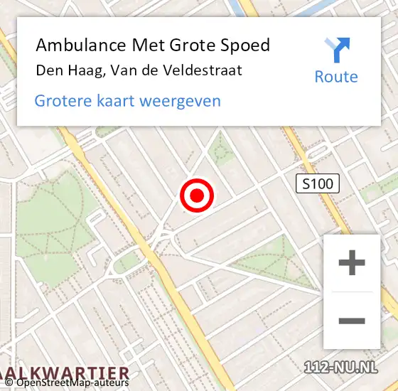 Locatie op kaart van de 112 melding: Ambulance Met Grote Spoed Naar Den Haag, Van de Veldestraat op 21 maart 2022 17:46