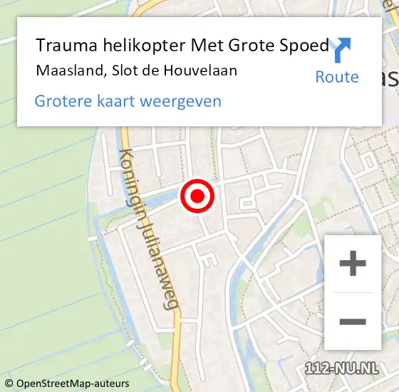 Locatie op kaart van de 112 melding: Trauma helikopter Met Grote Spoed Naar Maasland, Slot de Houvelaan op 21 maart 2022 17:51