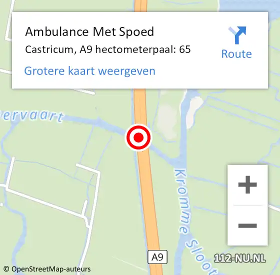 Locatie op kaart van de 112 melding: Ambulance Met Spoed Naar Castricum, A9 hectometerpaal: 65 op 21 maart 2022 17:52