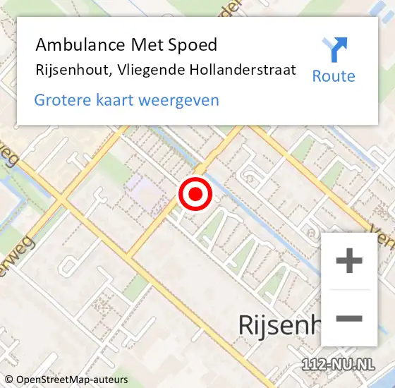 Locatie op kaart van de 112 melding: Ambulance Met Spoed Naar Rijsenhout, Vliegende Hollanderstraat op 21 maart 2022 18:09