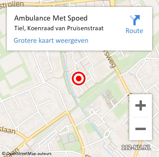 Locatie op kaart van de 112 melding: Ambulance Met Spoed Naar Tiel, Koenraad van Pruisenstraat op 21 maart 2022 18:26