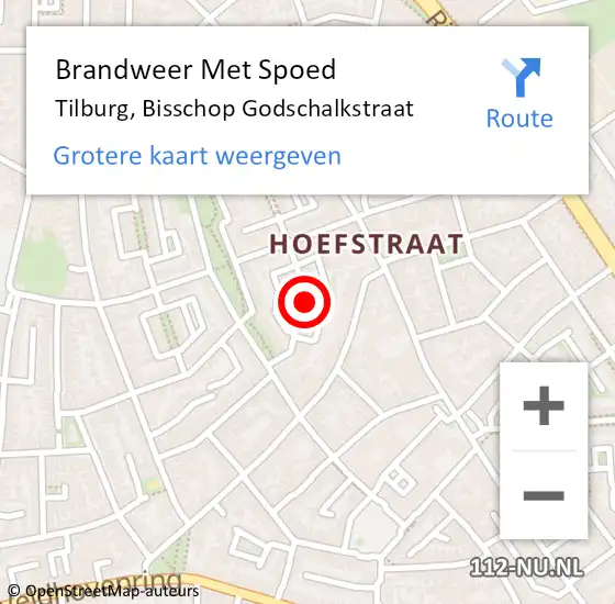 Locatie op kaart van de 112 melding: Brandweer Met Spoed Naar Tilburg, Bisschop Godschalkstraat op 21 maart 2022 18:28