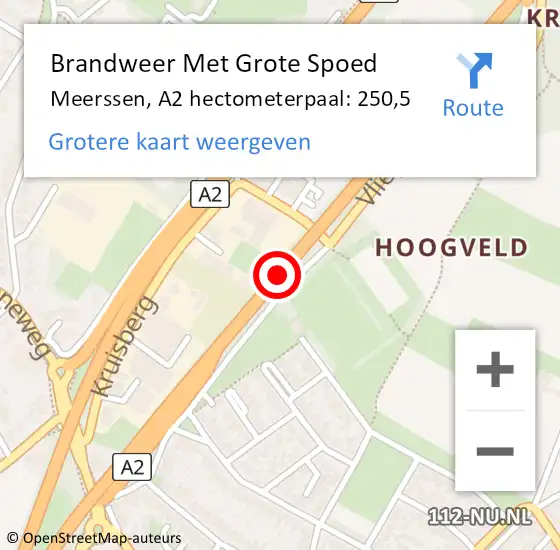 Locatie op kaart van de 112 melding: Brandweer Met Grote Spoed Naar Meerssen, A2 hectometerpaal: 250,5 op 21 maart 2022 18:48