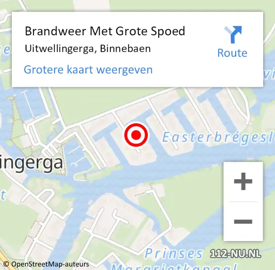 Locatie op kaart van de 112 melding: Brandweer Met Grote Spoed Naar Uitwellingerga, Binnebaen op 21 maart 2022 19:02