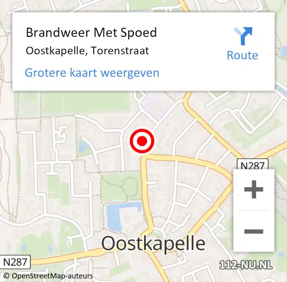 Locatie op kaart van de 112 melding: Brandweer Met Spoed Naar Oostkapelle, Torenstraat op 21 maart 2022 19:07