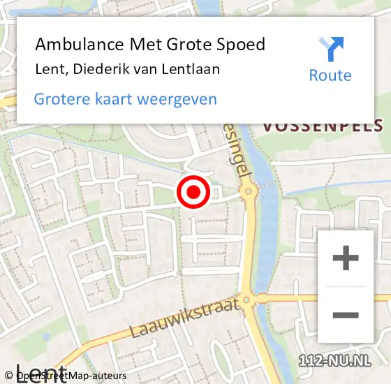 Locatie op kaart van de 112 melding: Ambulance Met Grote Spoed Naar Lent, Diederik van Lentlaan op 21 maart 2022 19:25