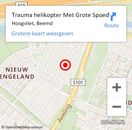 Locatie op kaart van de 112 melding: Trauma helikopter Met Grote Spoed Naar Hoogvliet, Beemd op 21 maart 2022 20:20