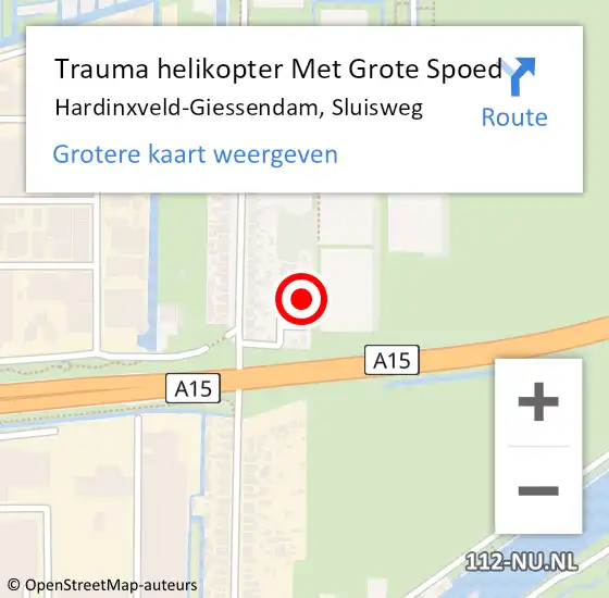 Locatie op kaart van de 112 melding: Trauma helikopter Met Grote Spoed Naar Hardinxveld-Giessendam, Sluisweg op 21 maart 2022 20:30