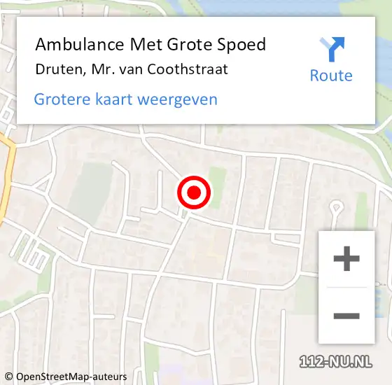 Locatie op kaart van de 112 melding: Ambulance Met Grote Spoed Naar Druten, Mr. van Coothstraat op 21 maart 2022 20:48