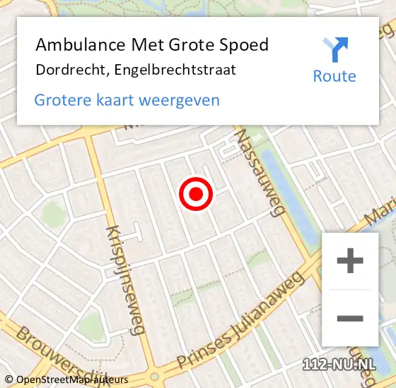Locatie op kaart van de 112 melding: Ambulance Met Grote Spoed Naar Dordrecht, Engelbrechtstraat op 21 maart 2022 20:57