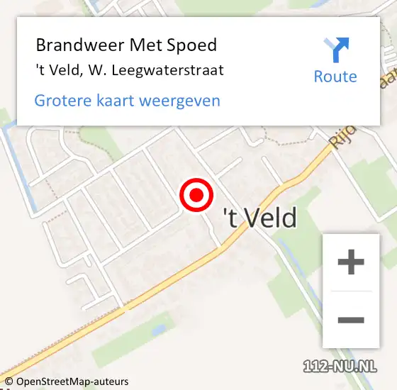 Locatie op kaart van de 112 melding: Brandweer Met Spoed Naar 't Veld, W. Leegwaterstraat op 21 maart 2022 20:58